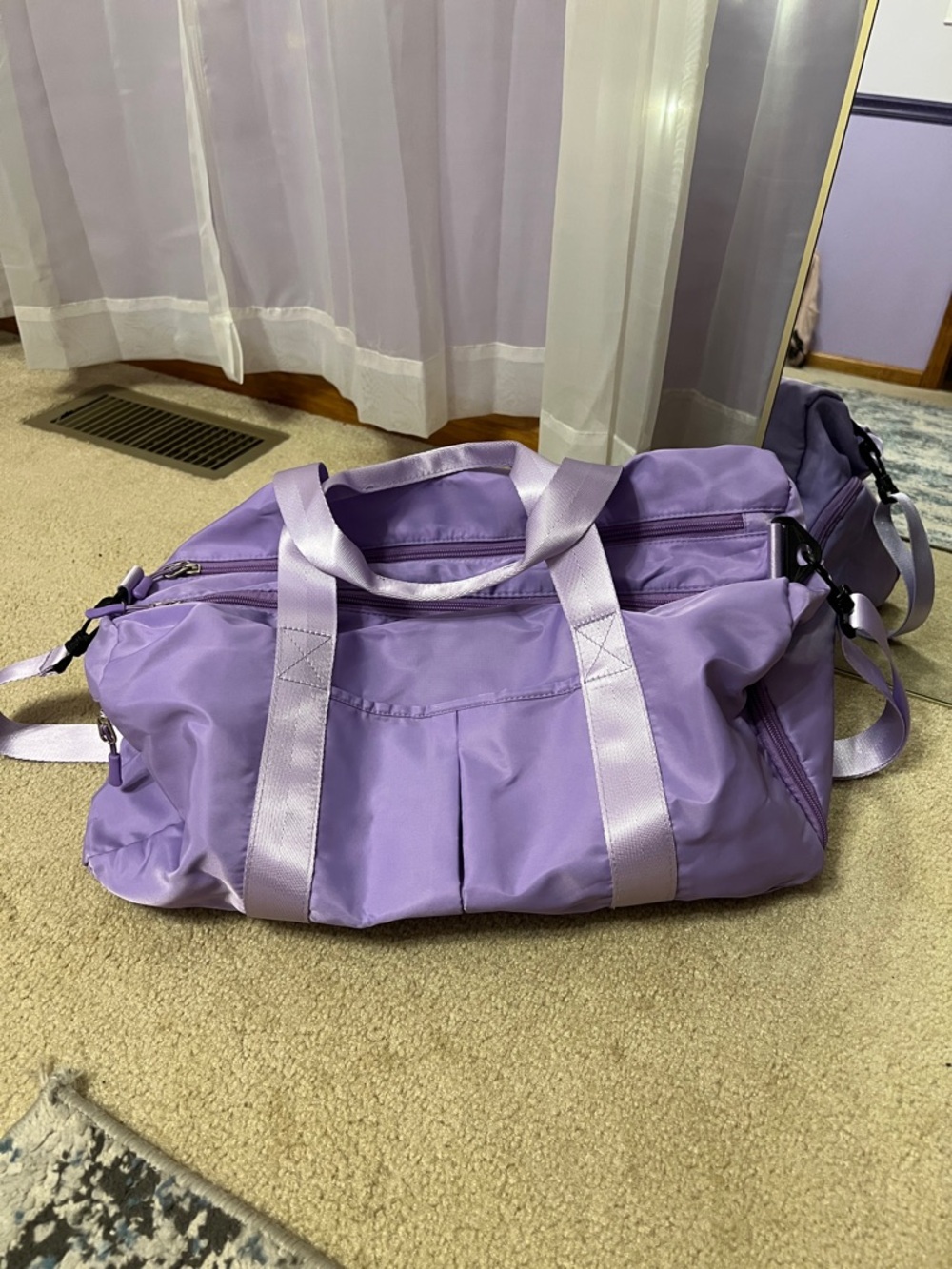 Lilac Nylon Weekender Duffel Bag